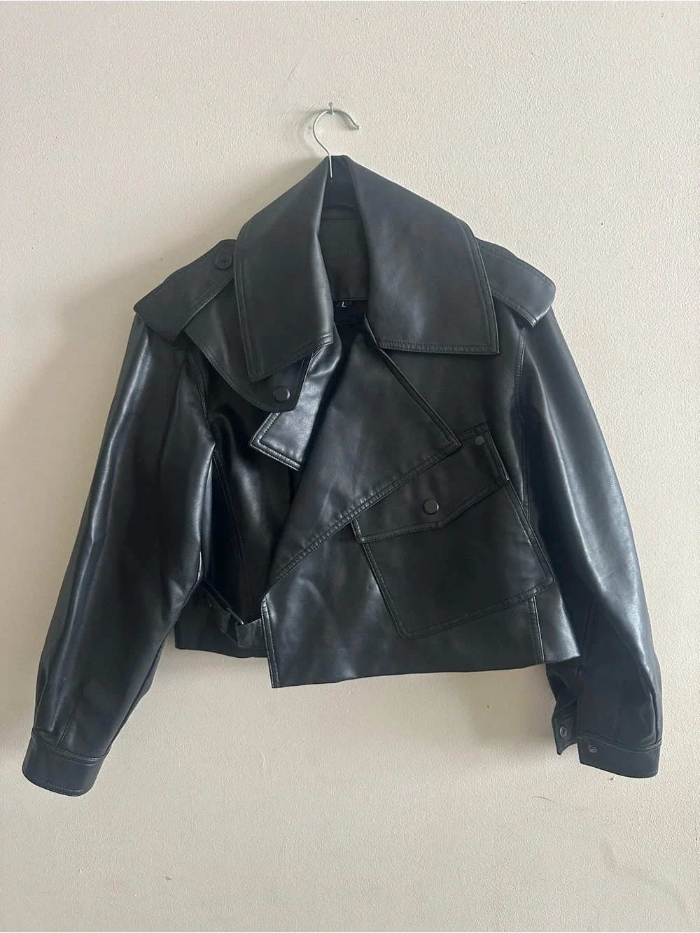 Black Faux Leather Cropped Moto Jacket